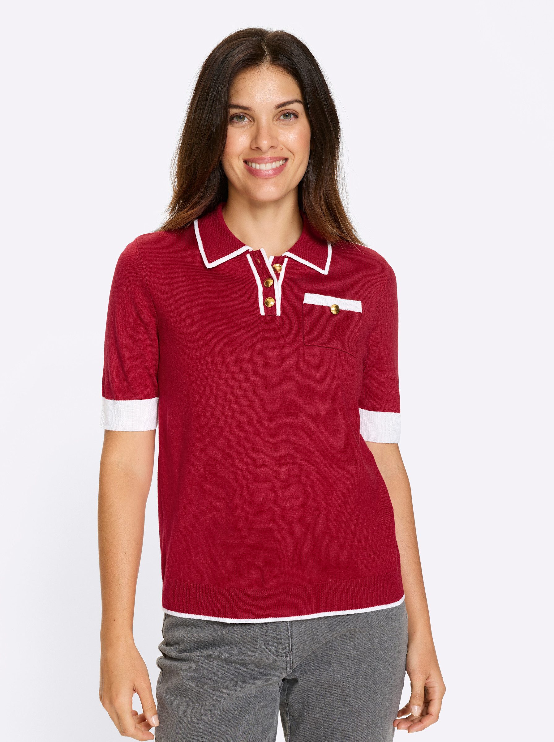 Sieh an! Strickpullover Polopullover Kurzarm Jersey günstig online kaufen