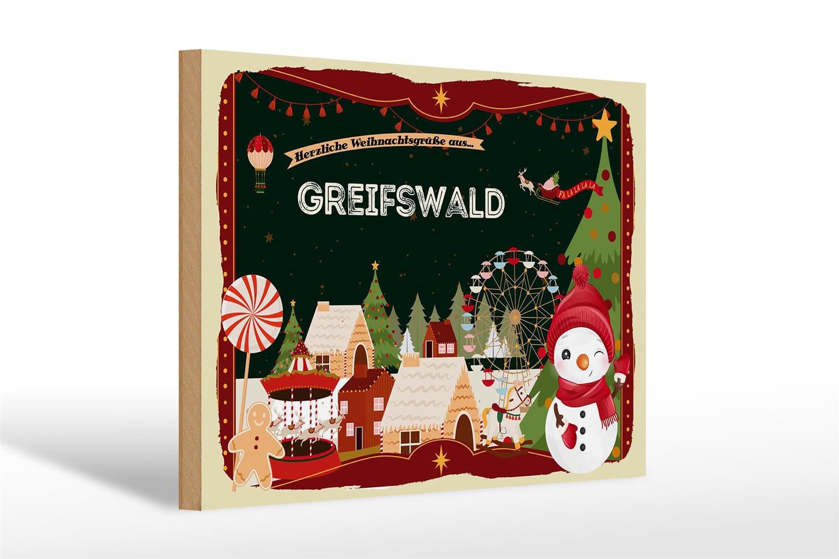 Femer GmbH Holzbild Weihnachten Grüße GREIFSWALD 30x20cm, Feste und Feiertage (1 St), Glatte Holzfaserplatte (MDF), vorn beschichtet