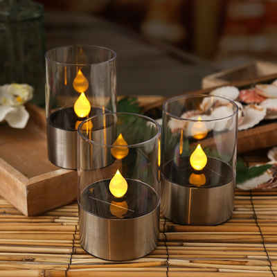 MARELIDA LED Windlicht LED Solar Windlichter Kerzen flackernd Solarleuchte Tischleuchte 3St., LED Classic, amber