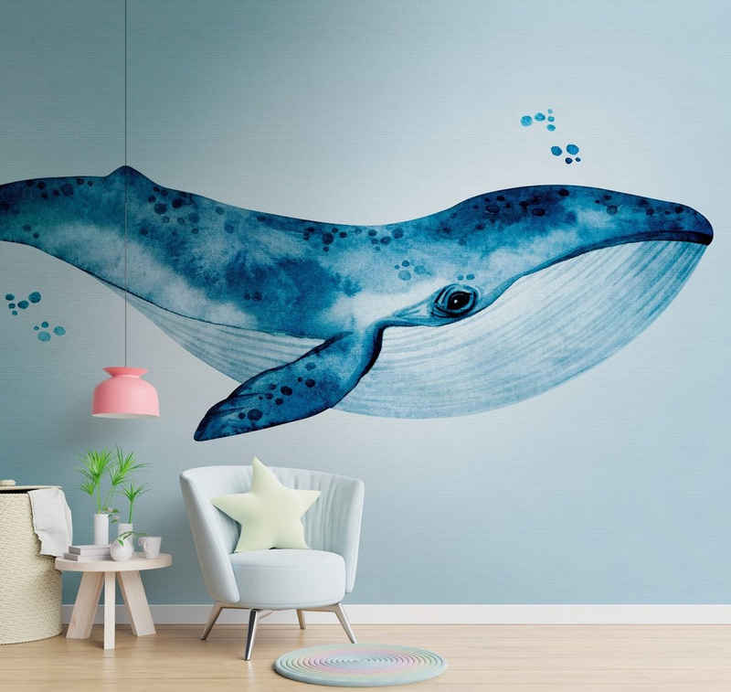Newroom Vliestapete, [ 2,8 x 3,71 m ] großzügiges Motiv - kein wiederkehrendes Muster - nahtlos große Flächen möglich - Fototapete Wandbild Wal Wasser Ozean Made in Germany