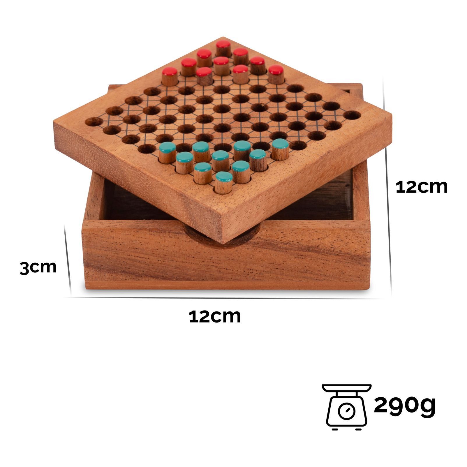 LOGOPLAY Spiel Halma für 2 Grün Rot, Gesellschaftsspiel, Halma Reisespiel klassisches Strategiespiel im Mini-Holzkasten für 2