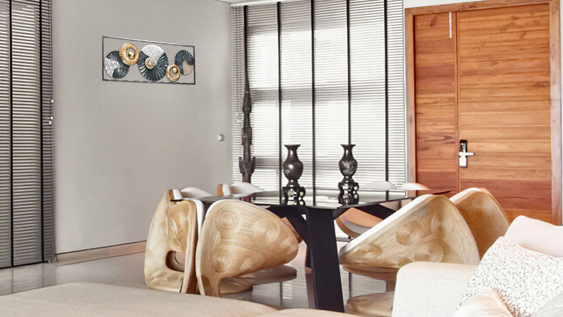 Kobolo Wandbild Metallbild Bild -SEASHELL- Hoch- Querformat - grau weiß gol günstig online kaufen