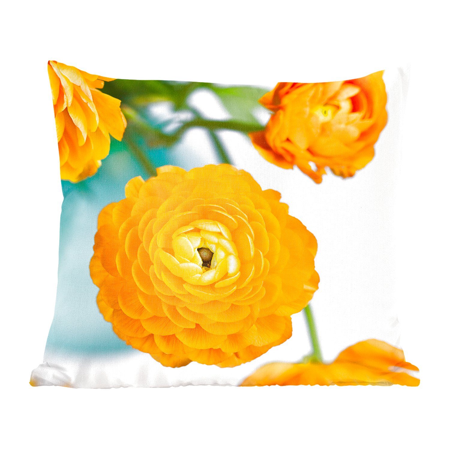 MuchoWow Dekokissen Blumen - Draußen - Orange, Zierkissen mit Füllung für Wohzimmer, Schlafzimmer, Deko, Sofakissen