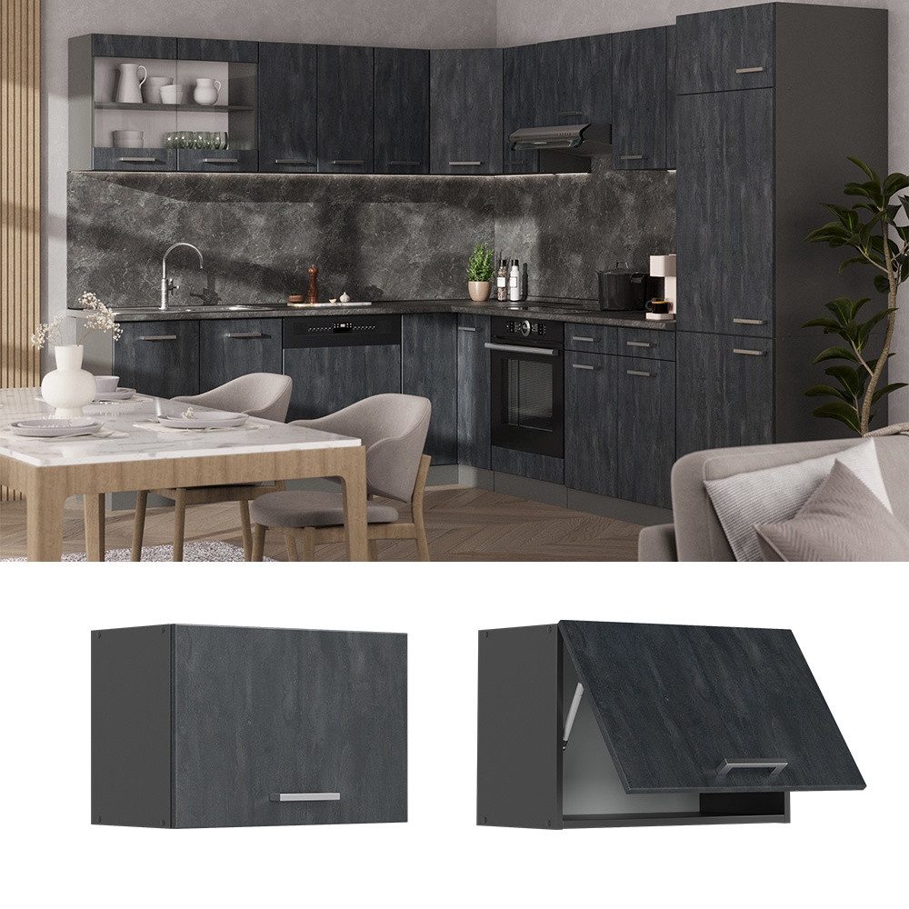 Vicco Hängeschrank R-Line, Schwarz Beton/Anthrazit, 60 cm Flach (1-St)