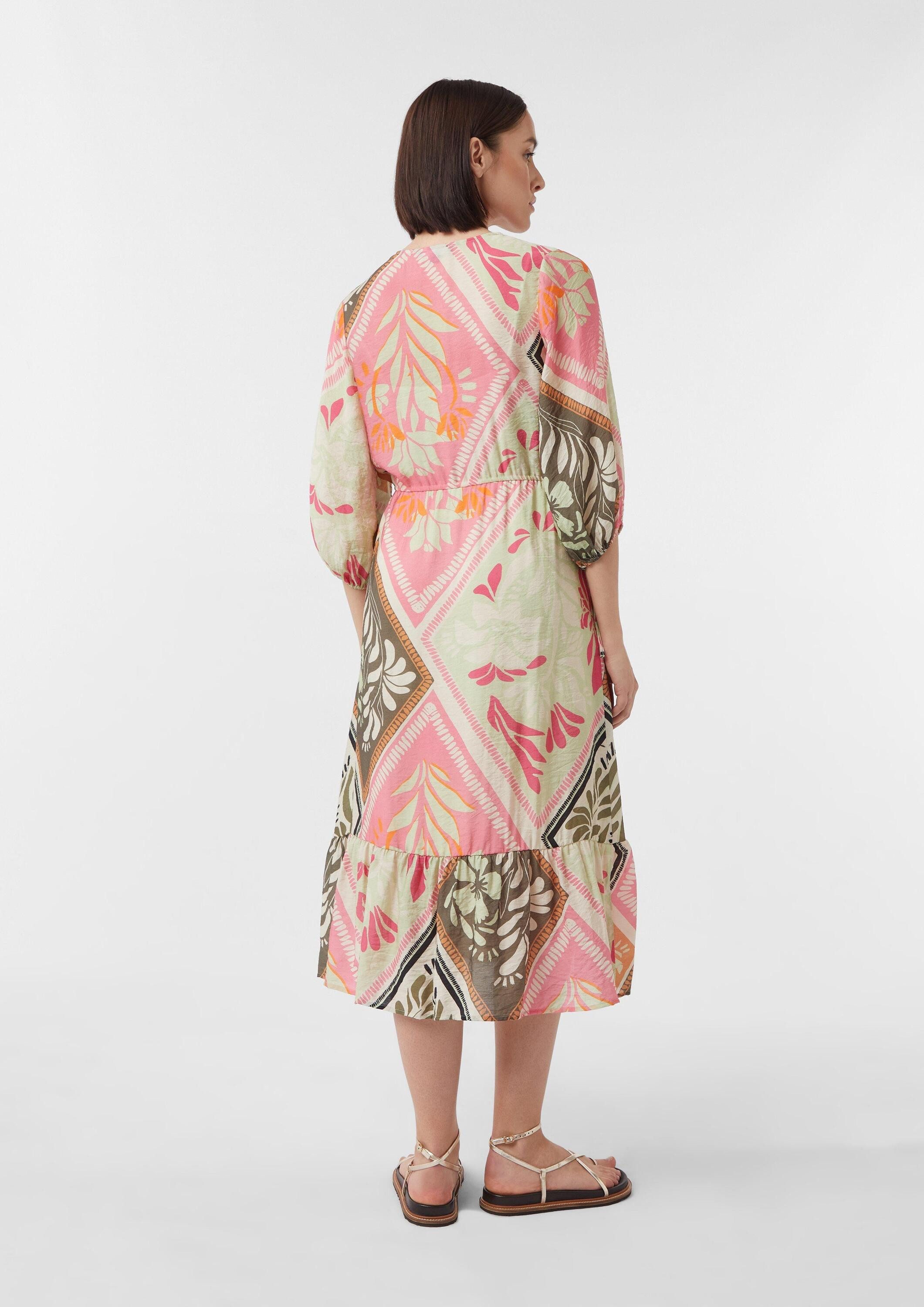 comma Midikleid Kleid Fließendes Kleid aus Viskosemix mit Unterkleid