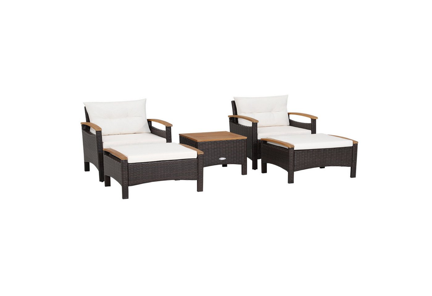 COSTWAY Balkonset Rattan, (5tlg), Akazienholzplatte, mit Kissen, bis 180kg