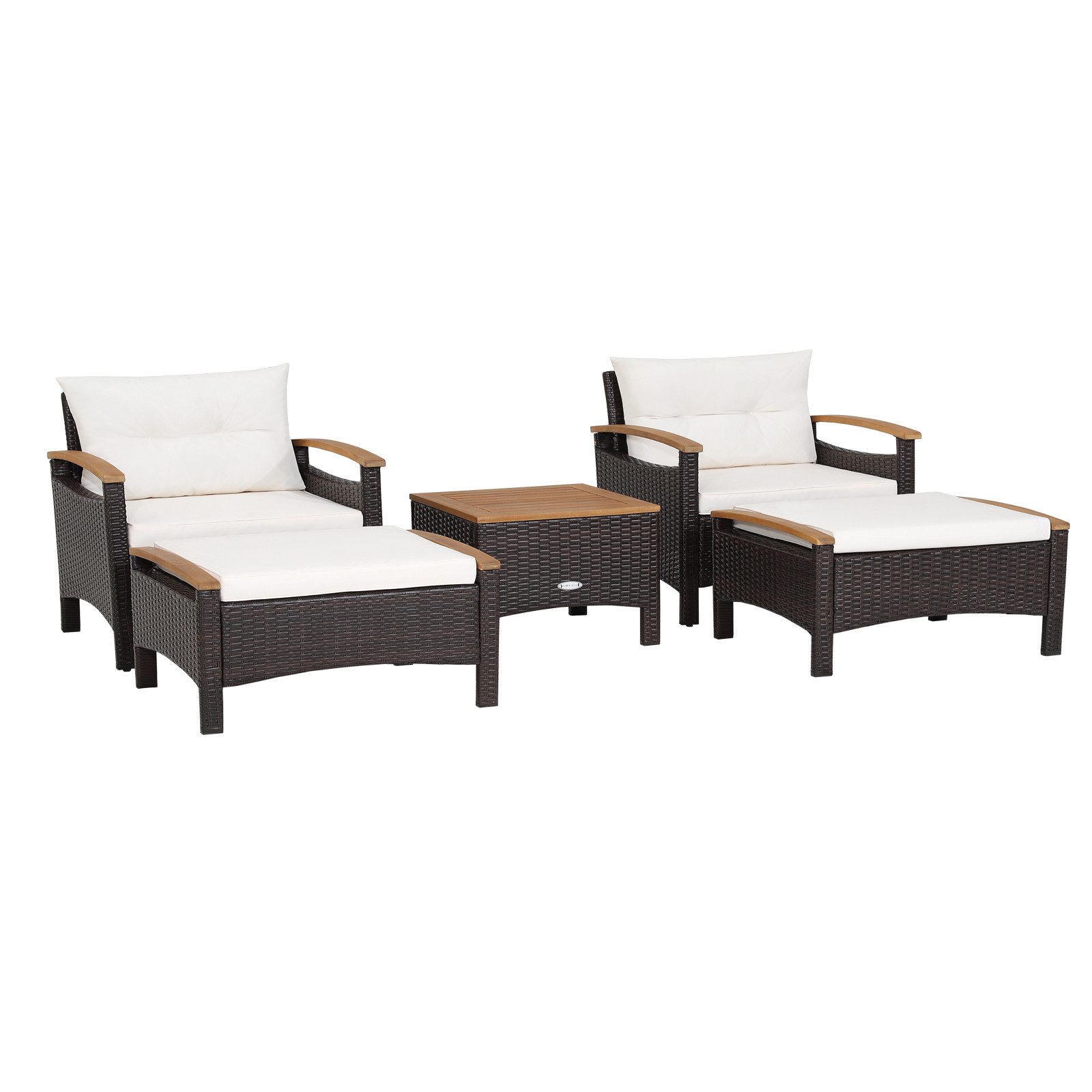 COSTWAY Balkonset Rattan 5tlg Akazienholzplatte mit Kissen bis 160kg Balkonmobel Set