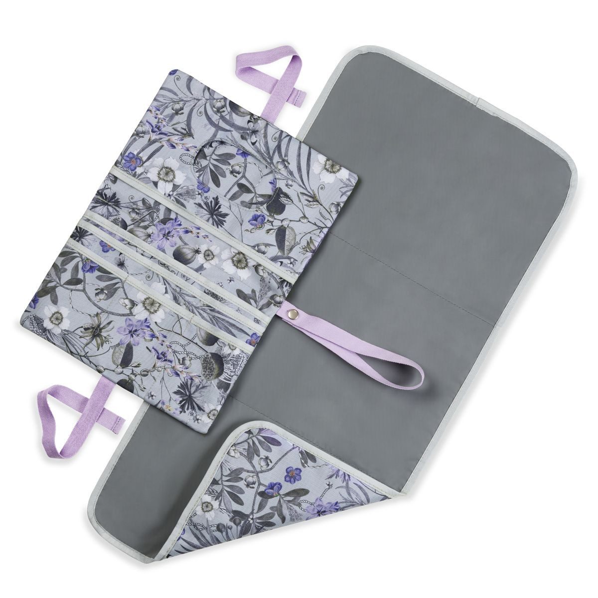 Hauck Wickeltasche Change N Walk - Floral Grey, Windeltasche mit Wickelunterlage, Organizer, Wickeltetui mit Schlaufe