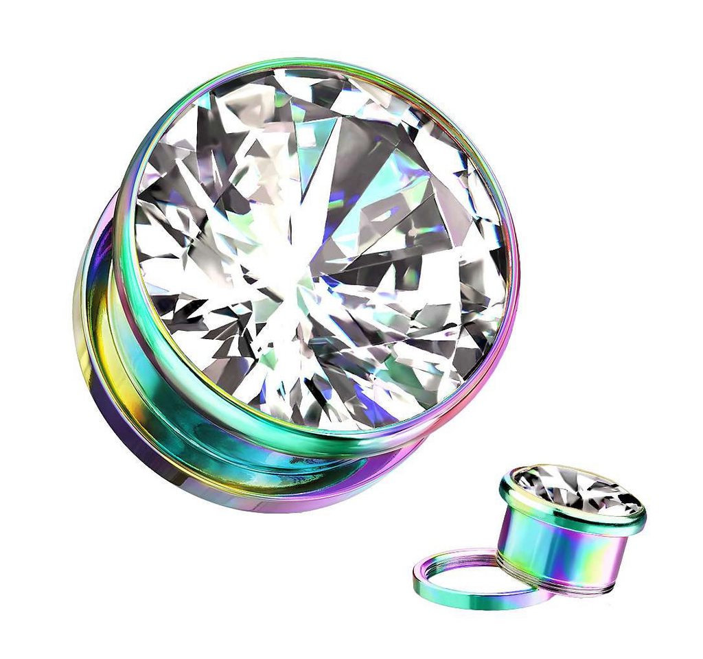 Taffstyle Plug Ohr Tunnel mit großen eingefassten klarem Zirkonia Kristall (Eleganter Ohr Plug Tunnel mit funkelndem Zirkonia Stein in mehreren Farben)