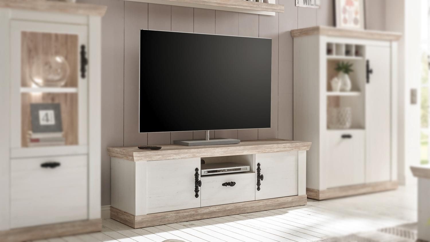 IMV Lowboard TV-Board Florenz Lowboard Fernsehunterschrank Oslo Pinie weiß 156 cm