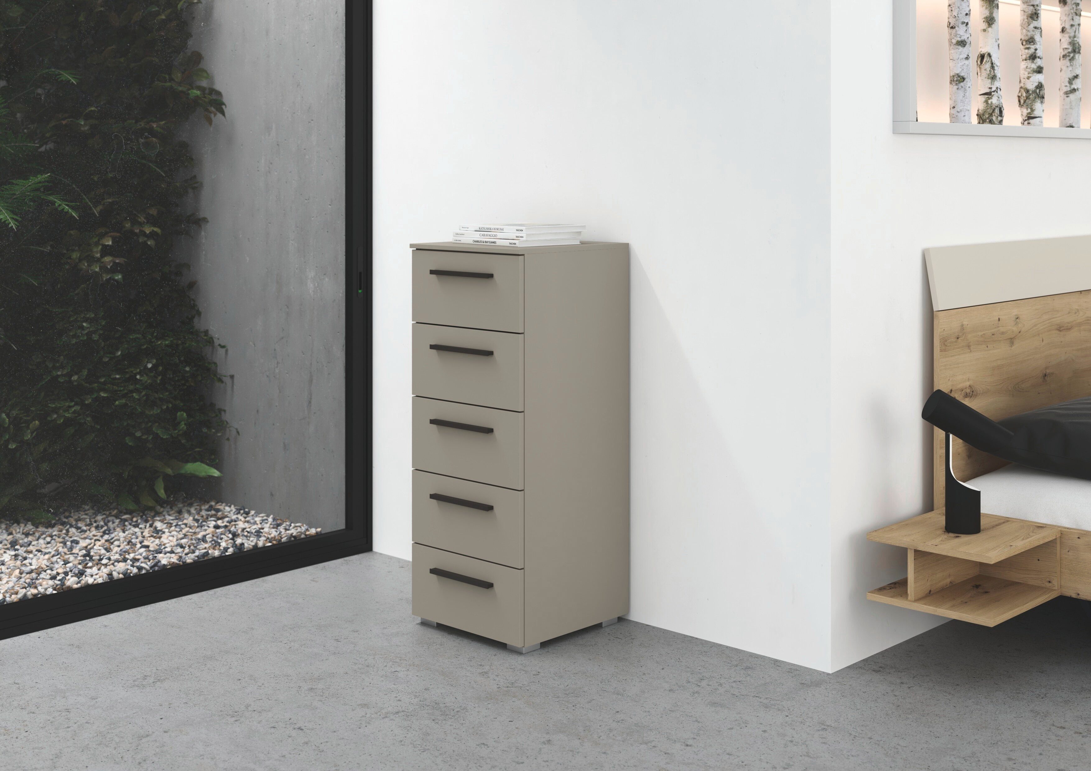 rauch Schubkastenkommode Highboard Sideboard Kommode MONTCLAR Frontauswahl Dekor/Hochglanz/Glas (in 2 Breiten: 40 oder 80 cm / Höhe 100 cm, inkl. Soft-Close-Funktion), mit 5 geräumigen Schubladen, viele Griffvarianten MADE IN GERMANY