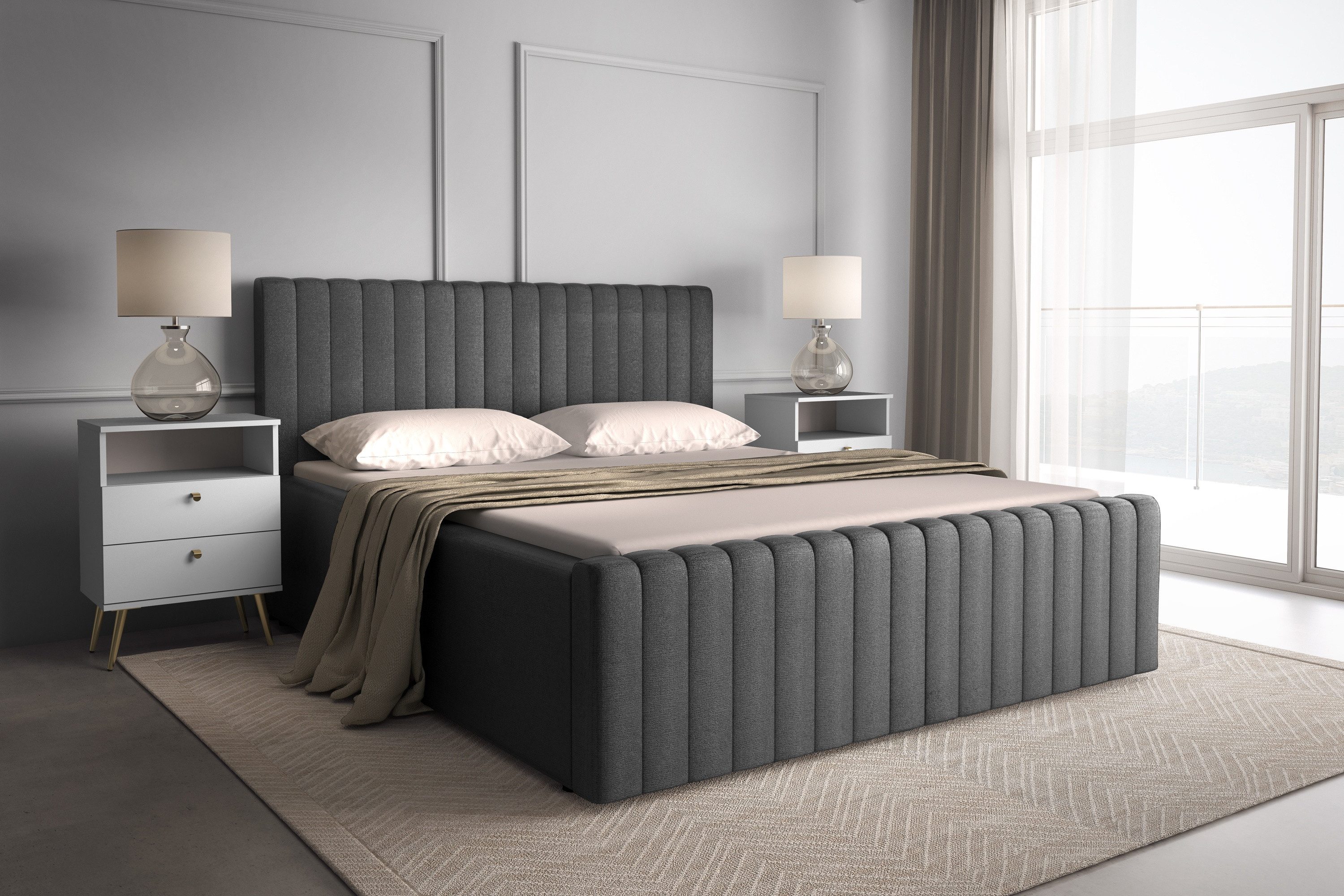 Raumhirsch Furniture Bettgestell Wolkenbett, Doppelbett 180x200, Komfort-Designbett (Maße: 201 x 220 x 112 cm (modernes, stabile Konstruktion), gepolstertes Kopfteil, ohne Lattenrost, Softes Design