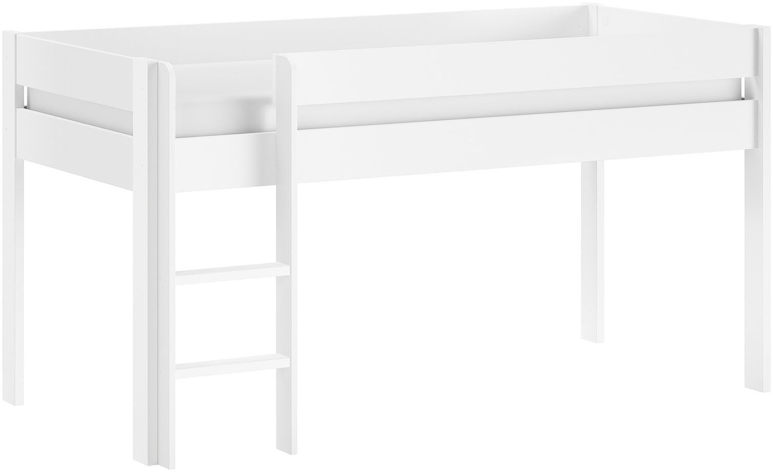 Vipack Spielbett Primo, mit umlaufenden Absturzschutz, Leiter recht/links montierbar (der Bereich unter dem Bett kann als Stauraum genutzt werden), Kiefer massiv weiß lackiert, 90x200 cm inkl. Rolllattenrost
