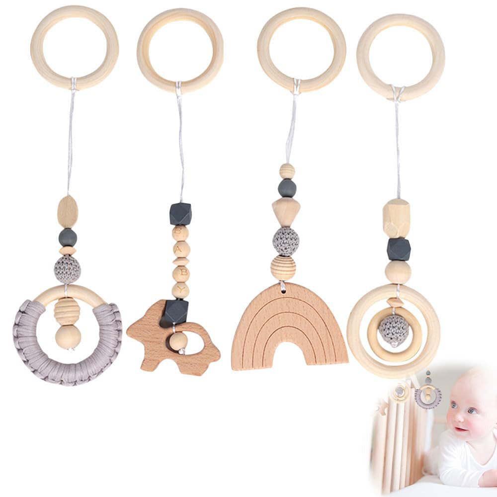 CLTYQ Beißring Baby Spielzeug 4 Stück Spielebogen Babies Toys, (4-tlg), Spielbögen Baby Gym Anhänger Holz für Mädchen Jungen