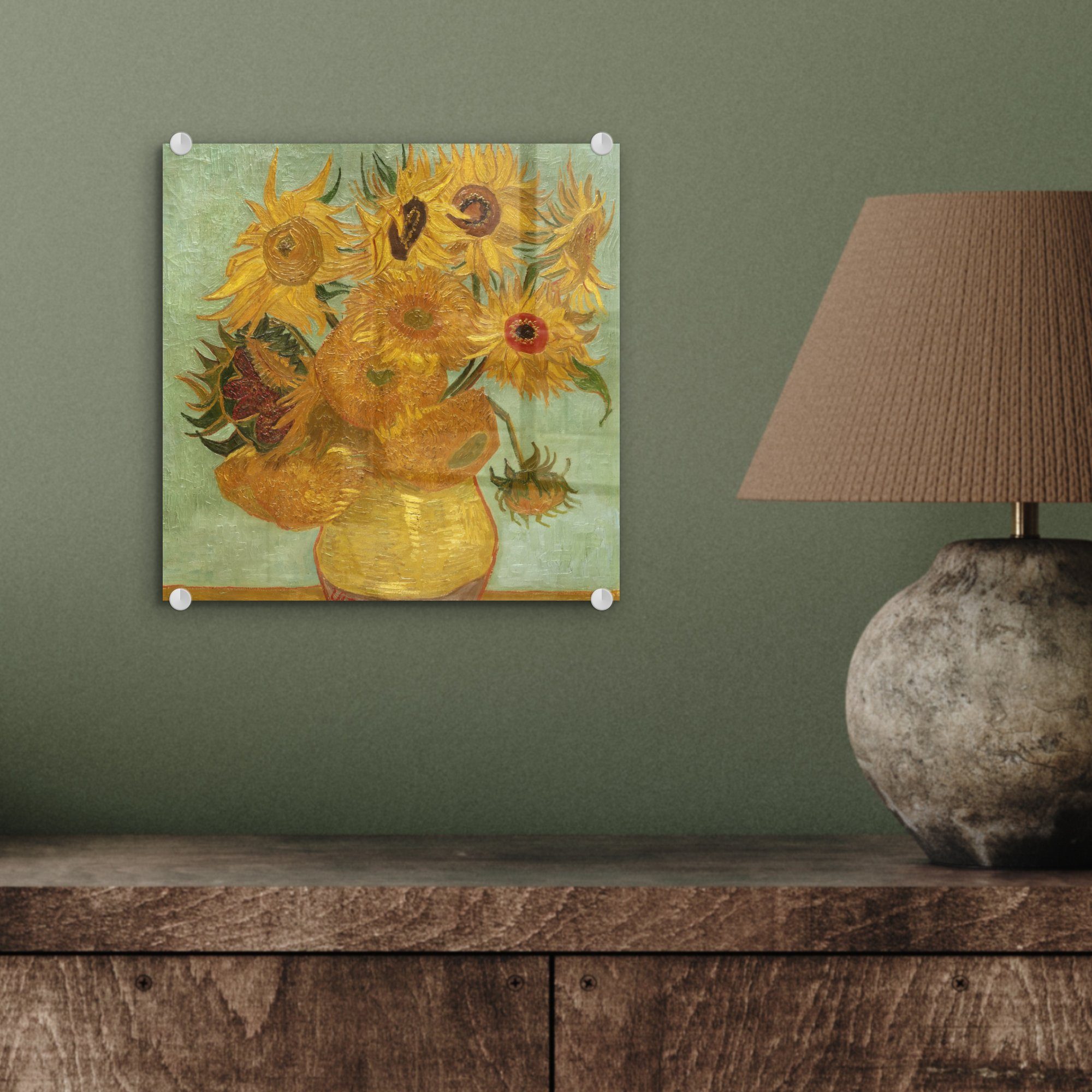 MuchoWow Acrylglasbild Sonnenblumen - Gemälde Bilder von Wandbild Glasbilder Glas auf - Glas auf van - - Vincent (1 Gogh, Foto Wanddekoration St)