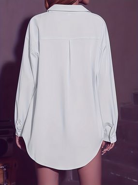 AFAZ New Trading UG 2-in-1-Shirt Langarmshirts für Damen, modische und vielseitige Shirts, lässige Tops (Damen-Shirts, elegante V-Ausschnitt-Shirts, lässige Langarm-Shirts) Damen Lässiges Hemd mit V-Ausschnitt Lockere Passform Solide Oberteil