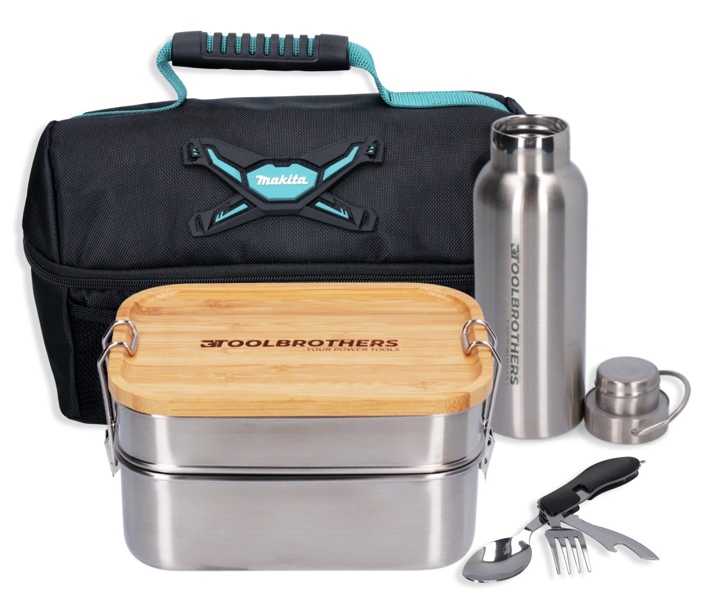 Toolbrothers Werkzeugkoffer Fan Lunchpaket in Makita Kühltasche mit Edelstahl Brotdose 2 Etagen