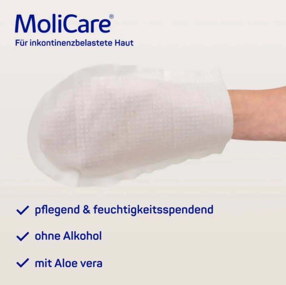 DocMed Einmal-Waschhandschuh MoliCare Skin feuchte Waschhandschuhe (8 Stck) (Hygienische Einmalverwendung 8-St. Hautneutraler pH-Wert), Besonders weiches Vliesmaterial für angenehme Anwendung