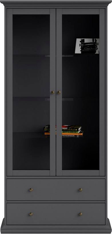 Home affaire Vitrine Paris Glasvitrine Vitrinenschrank Ausstellung Sammelvitrine mit 2 Glastüren und 2 Schubladen, Breite, 96 cm, Höhe 200 cm