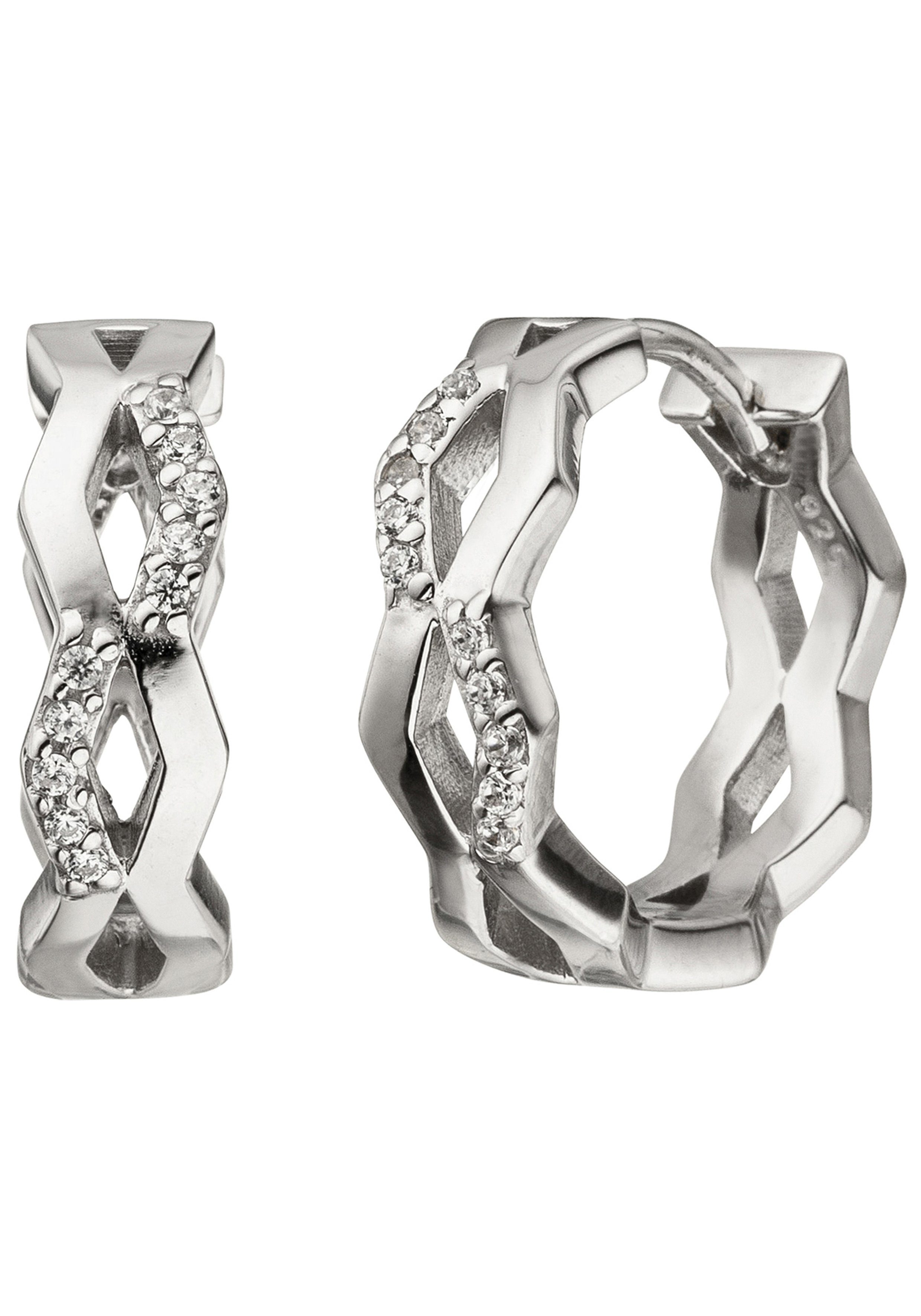 JOBO Paar Creolen, 925 Silber mit 20 Zir...