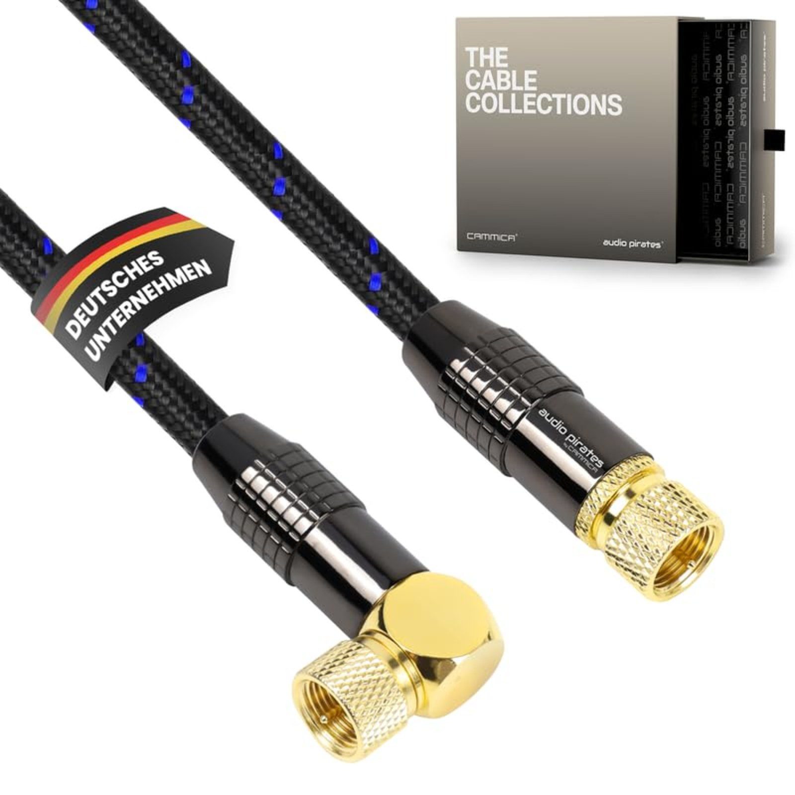 audio pirates SAT Kabel 90° 2-fach geschirmt SAT-Kabel, F-Stecker, (100 cm), OFC, vergoldet - Mittelklasse
