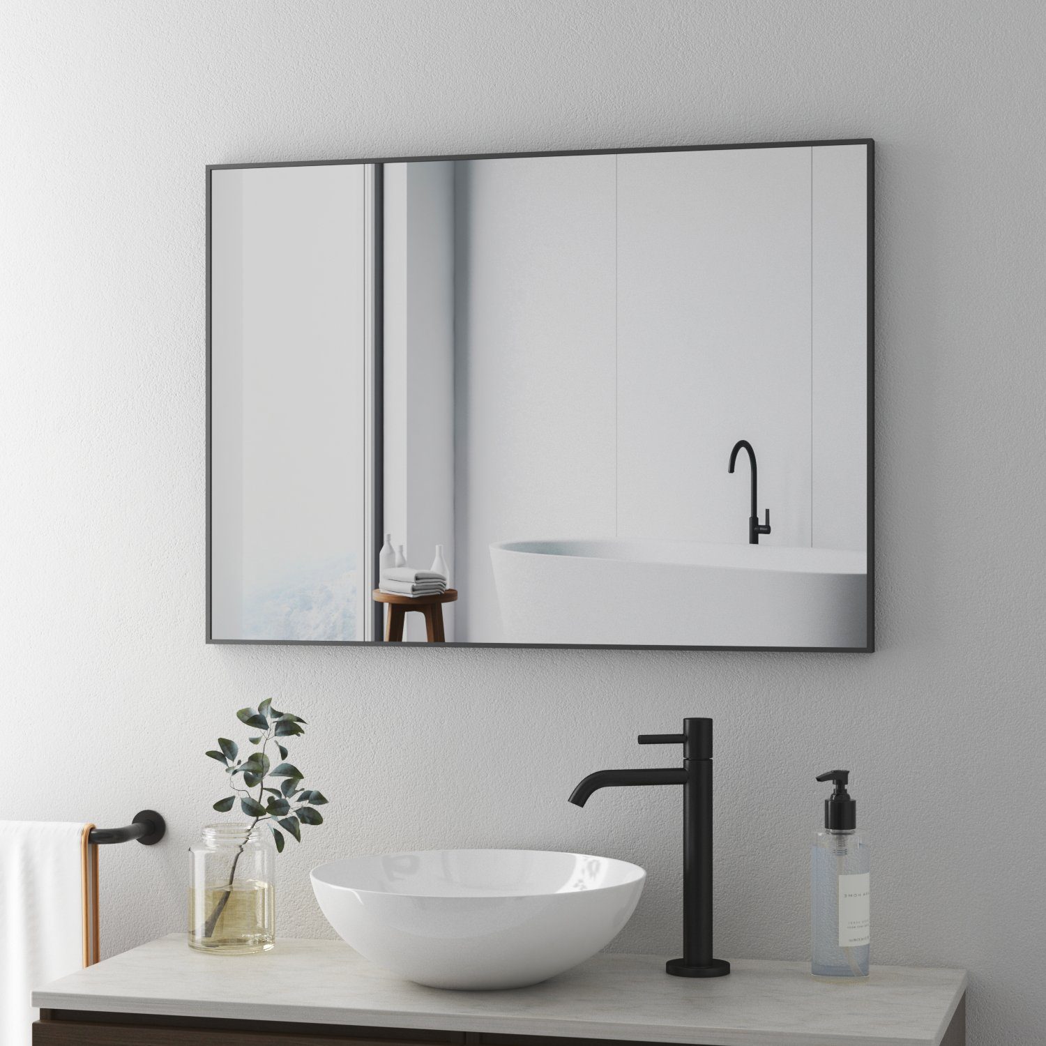 Boromal Badspiegel Wandspiegel Spiegel Schwarz 100x60 günstig online kaufen