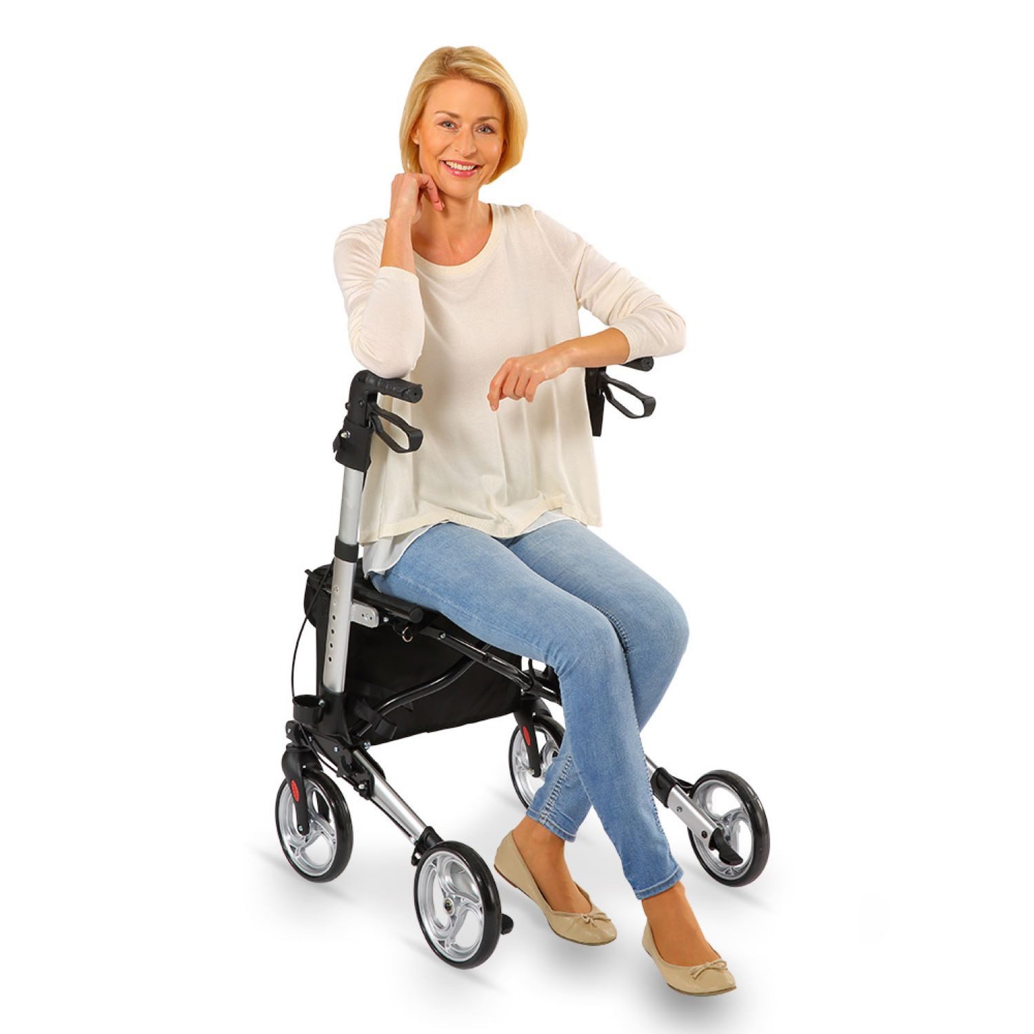 Antar Rollator Aluminium Vierrad »AT51006«, mit Stockhalter und Ankipphilfe