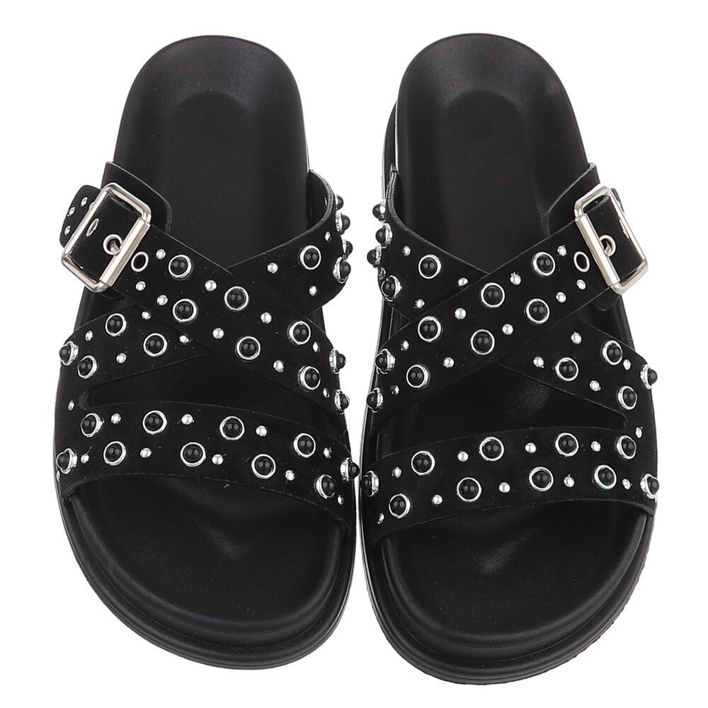 Ital-Design Damen Sandale mit Nieten und Schnallenverschluss Pantolette (91848977) Flach Pantoletten in Schwarz – Bild 4 von 5