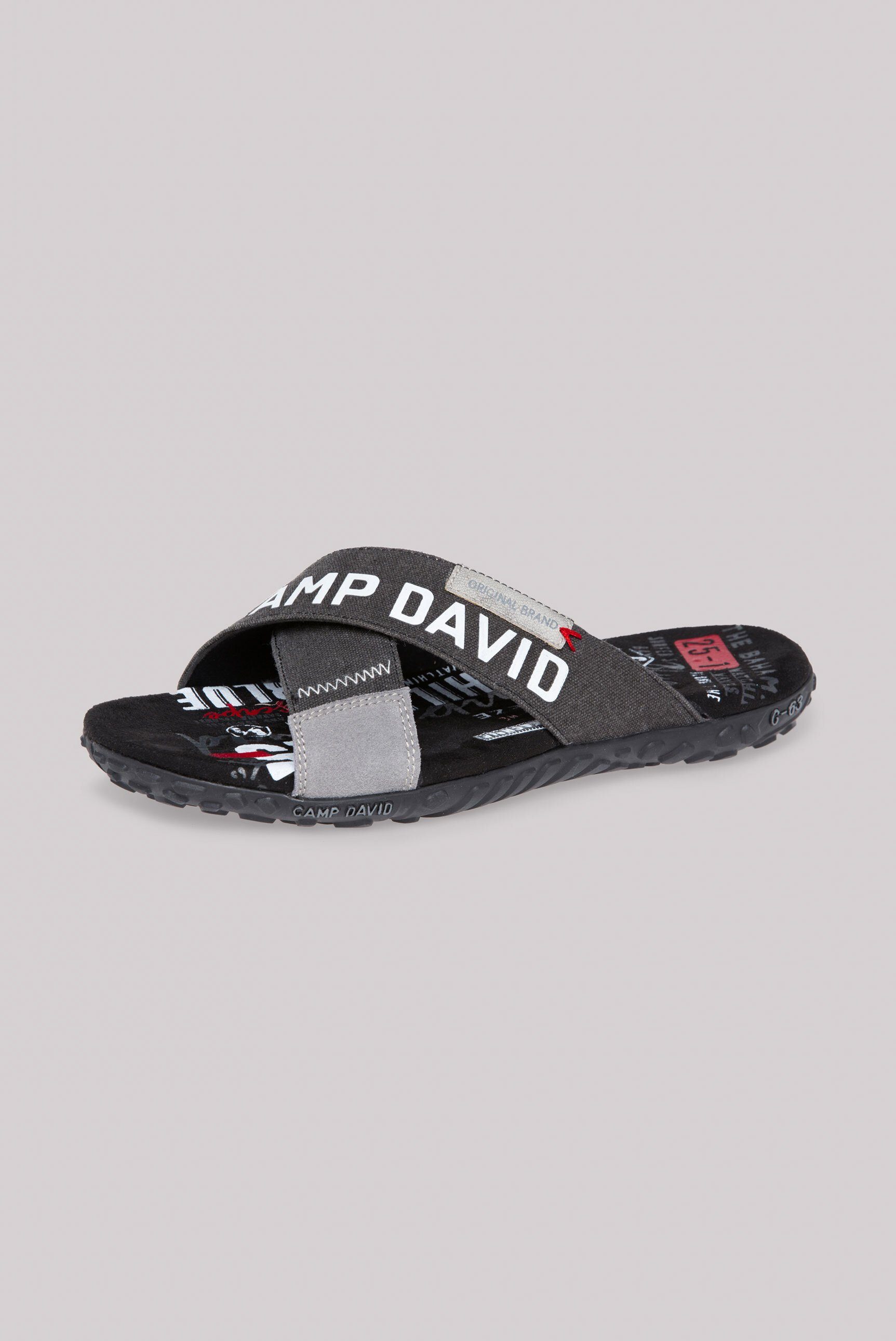 CAMP DAVID Pantolette mit Textilsteg, Gewaschene Textilriemen mit Logo