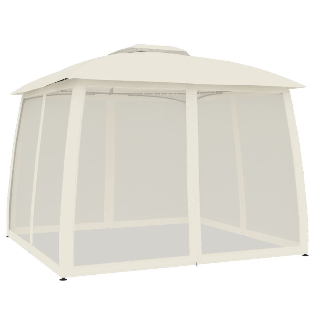 vidaXL Partyzelt Pavillon mit Doppeldach & Netzwänden Creme 2,93x2,93 m Stahl