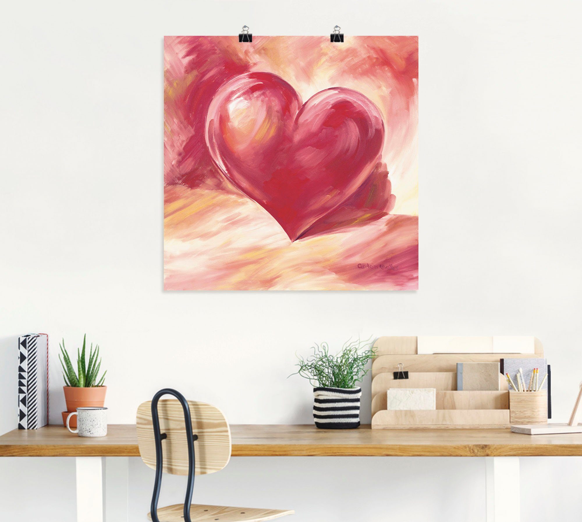 Artland Wandbild Rosa/rotes Herz, Herzen (1 St), als Leinwandbild, Poster in verschied. Größen
