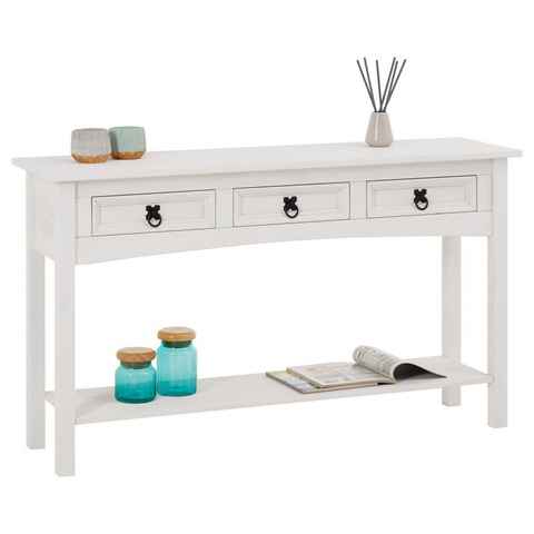 CARO-Möbel Konsolentisch RURAL, Beistelltisch Flurtisch mit 3 Schubladen, Breite 122 cm weiß