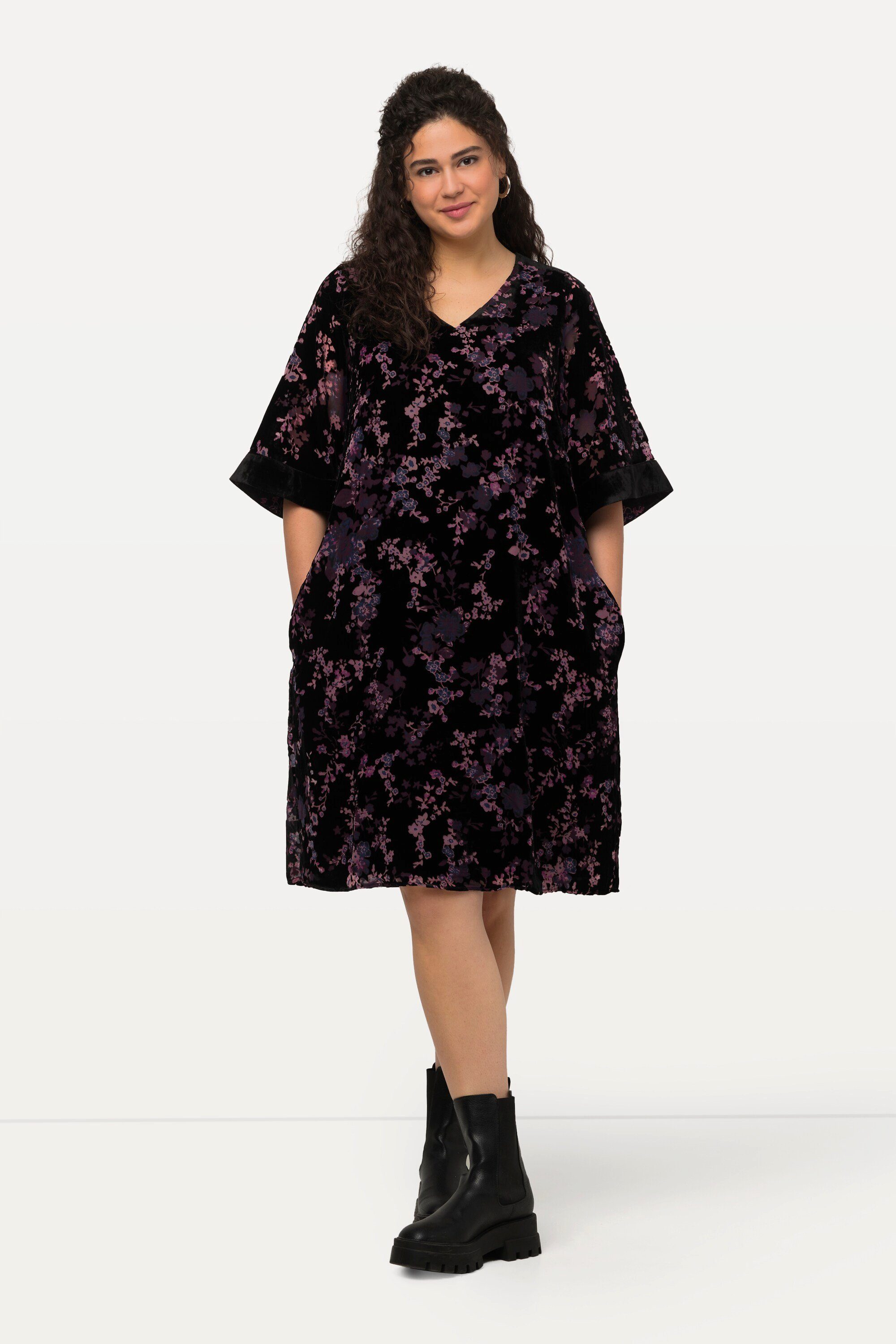 Ulla Popken Cocktailkleid Samtkleid A-Linie V-Ausschnitt günstig online kaufen