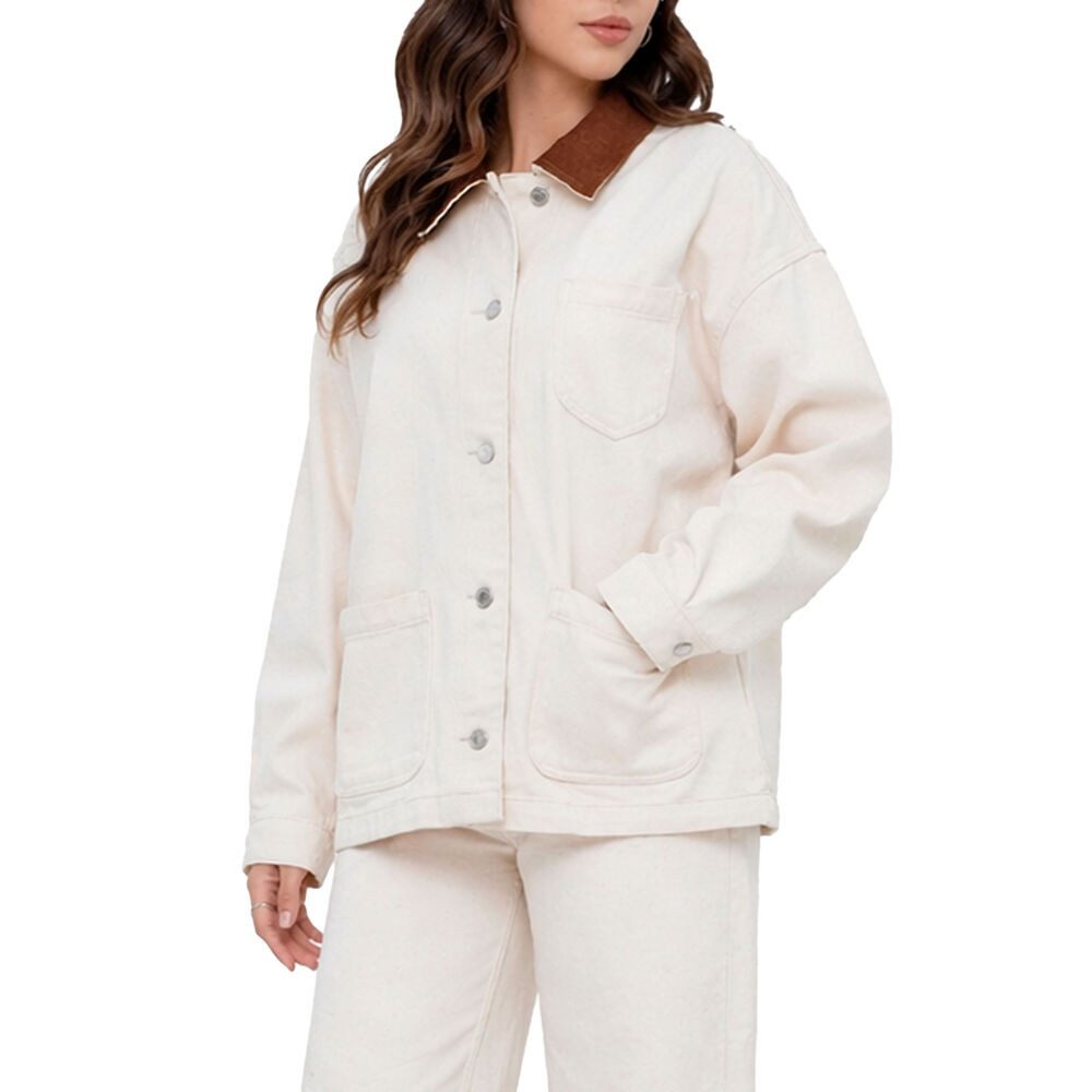 Ital-Design Jeansjacke Damen Oversized Hemdjacke mit Knopfleiste (91767204) Jeansjacke in Beige