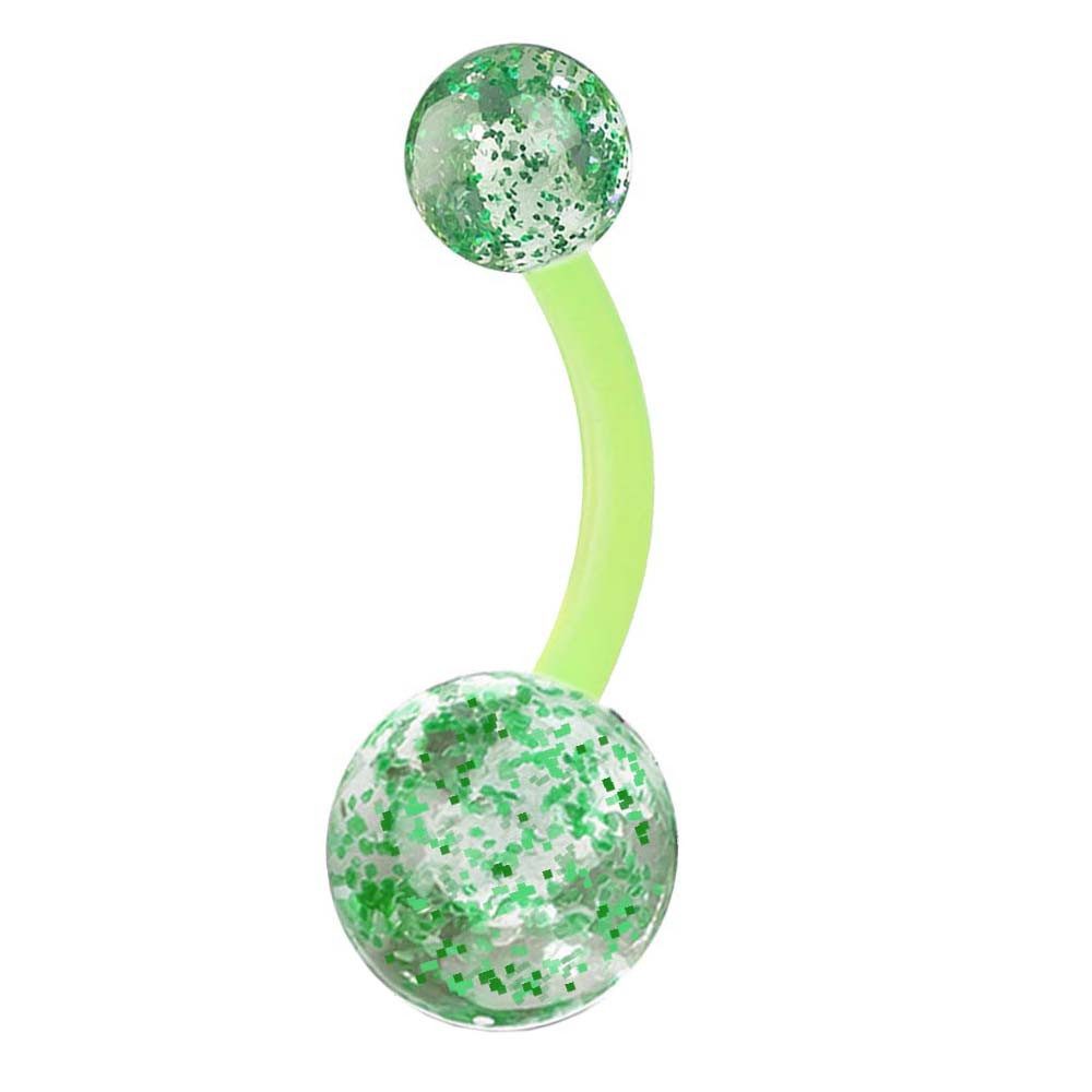 viva-adorno Bauchnabelpiercing Banane Barbell Bioflex Kunststoff flexibel Bananabell, Glitter Glitzer Kugeln Acryl