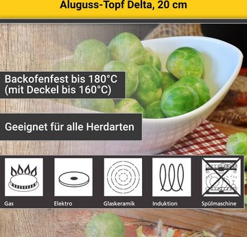 Krüger Fleischtopf Aluguss Fleischtopf mit Glasdeckel DELTA, Aluminiumguss (1-tlg), für Induktions-Kochfelder geeignet