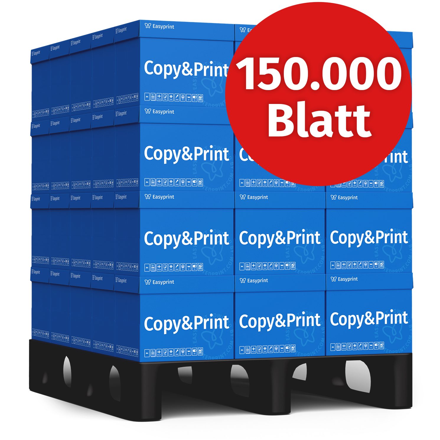 Easyprint Drucker- und Kopierpapier Kopierpapier 150000 Blatt A4 Premium Hochweiß CIE 160 Testsieger PEFC
