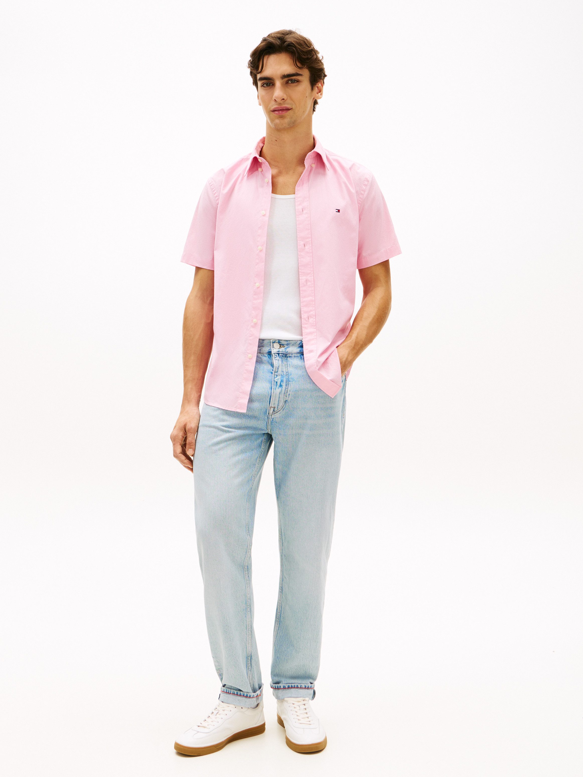 Tommy Hilfiger Kurzarmhemd FLEX POPLIN SOLID Regular fit mit Button-Down-Kragen