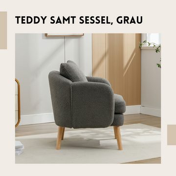 SeedWave Sessel Gepolsterter Sitzkomfort Einzelsofa,Einfacher Teddy-Samt-Sessel, Extra dickes Kissen Sessel, Freizeit Massivholz Bein Stuhl