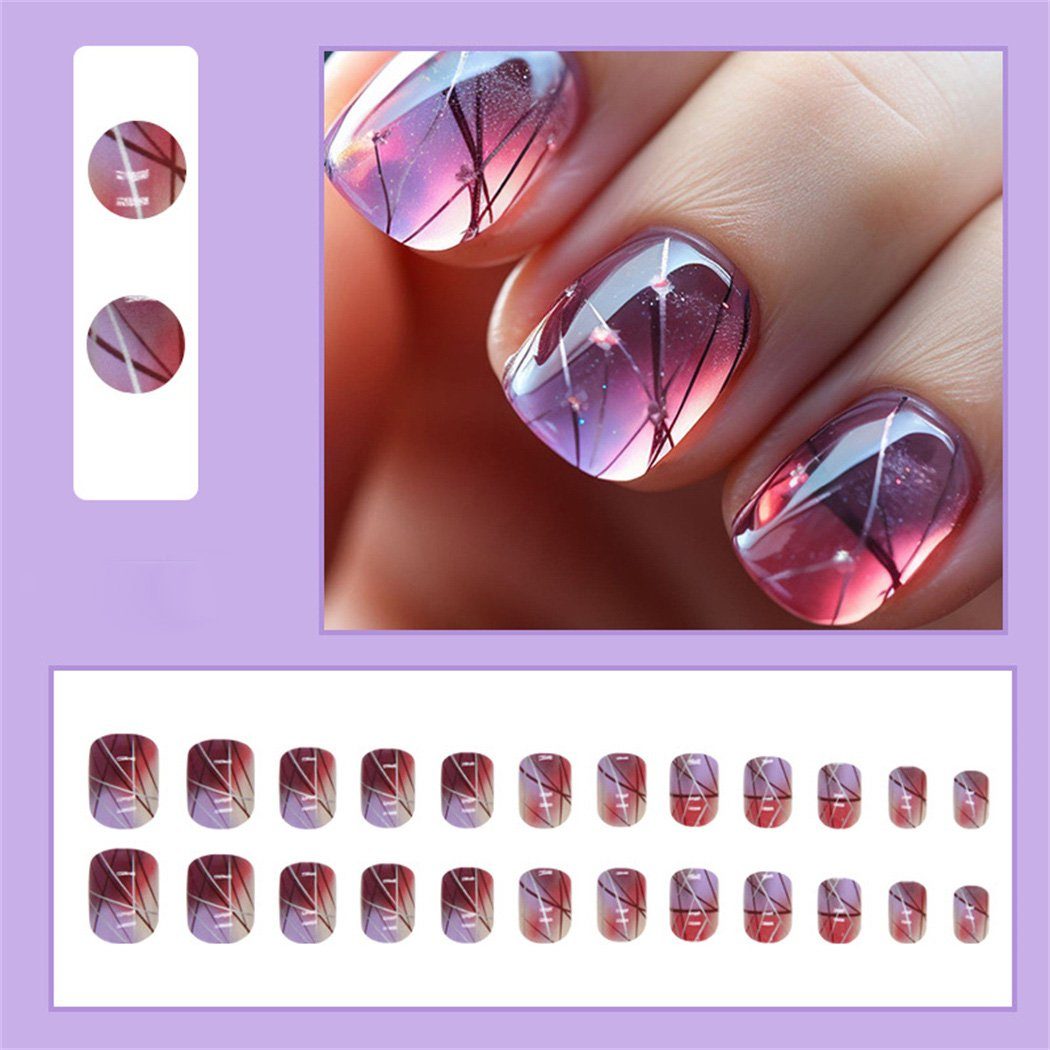 DAYUT Kunstfingernägel Glänzende lila Ombre 1-tlg. kurze künstliche quadratische Nägel
