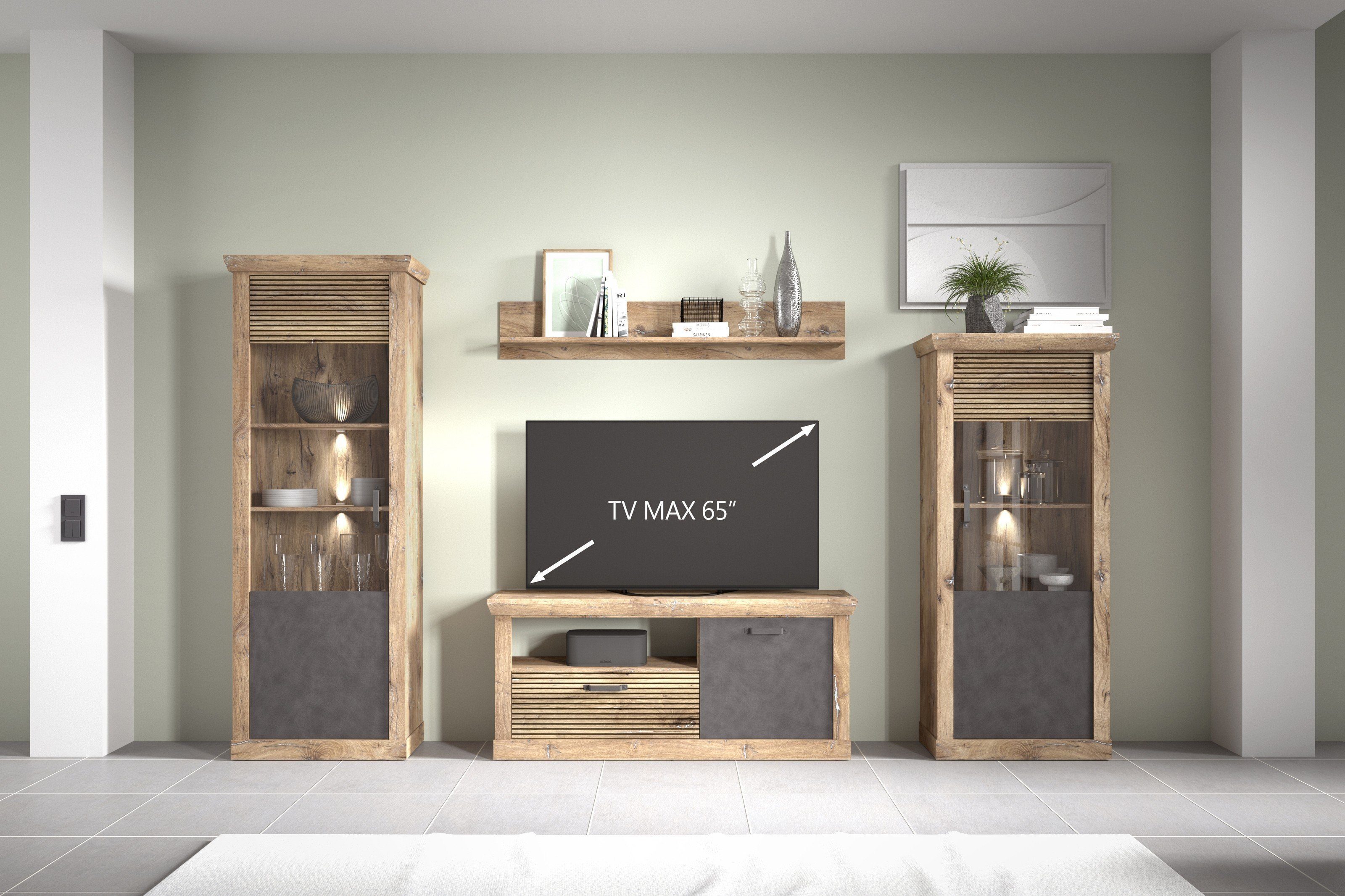 Forestdream Wohnwand 332 x 205,5 x 40 cm (B/H/T), (BxHxT: 332x205,5x40 cm)