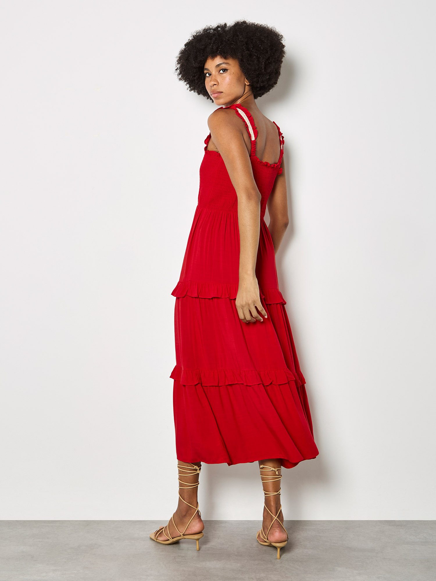 Apricot Midikleid Midi-Kleid mit gestufter Spitzenverzierung – Bild 4 von 5