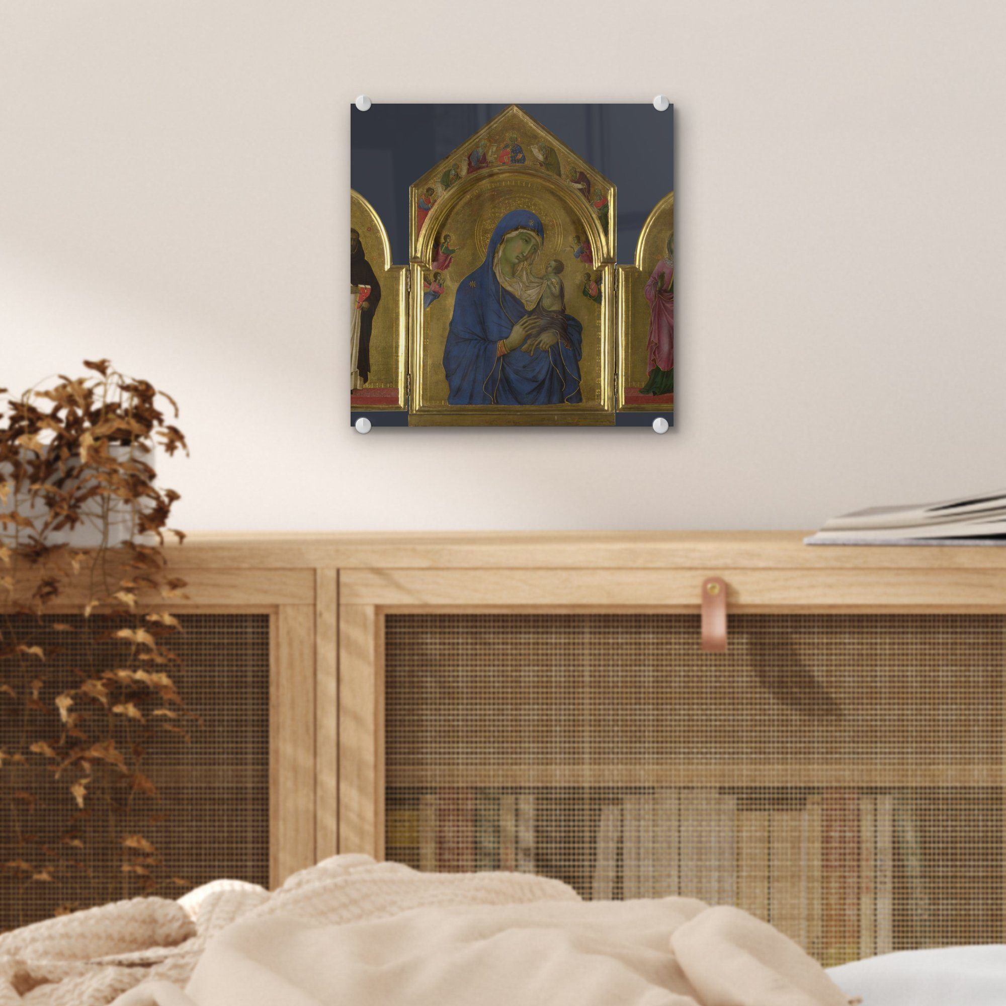 MuchoWow Acrylglasbild mit St), (1 Glas Glasbilder -, Kind Wandbild - Glas Jungfrau - - Die auf Bilder Aurea auf Heiligen Foto und Wanddekoration Dominikus das den und