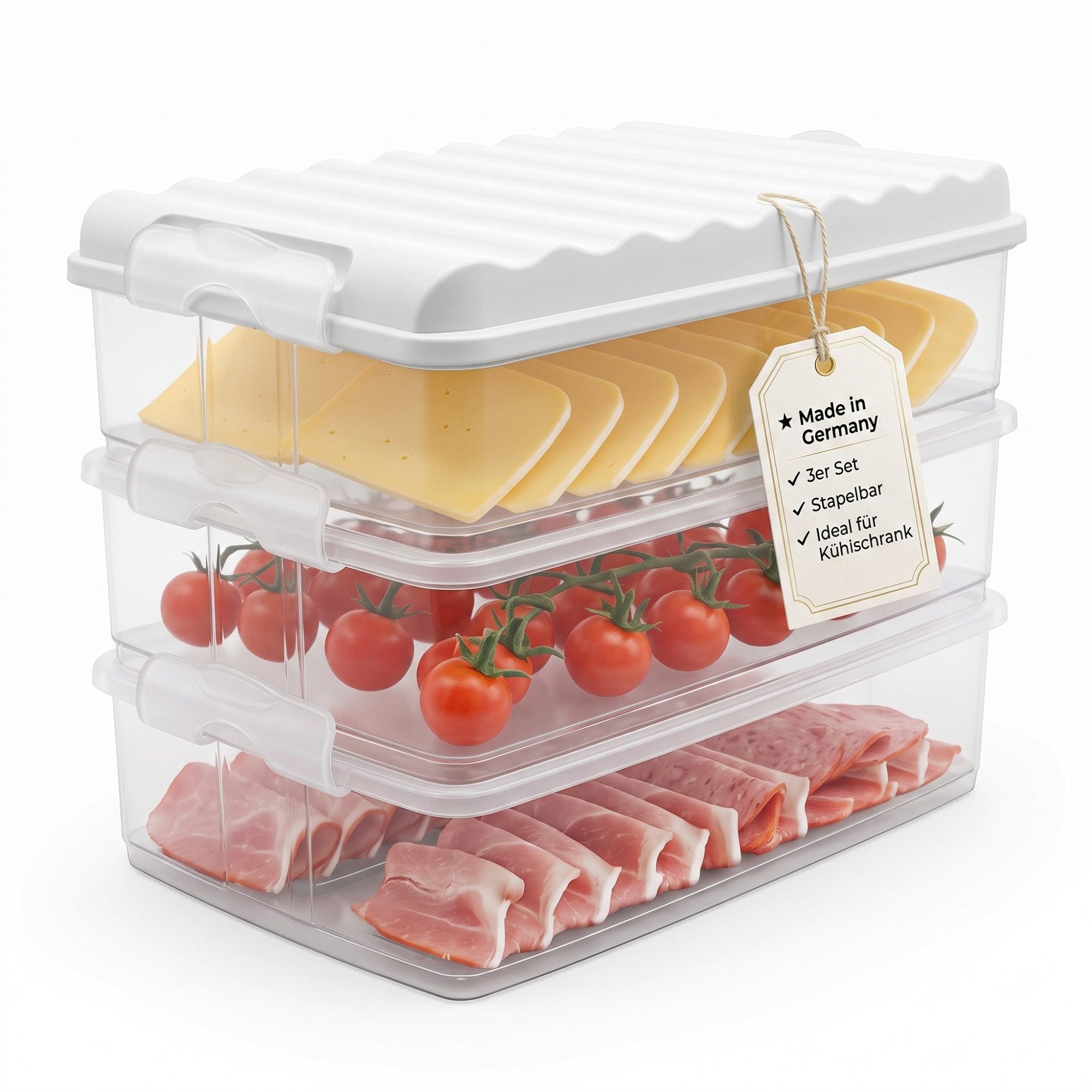 BigDean Frischhaltedose 3x Aufschnittboxen 2,5l stapelbare Kühlschrank Organizer Set, Kunststoff, (Mehrteiliges Set, 6-tlg), 100% BPA-frei, Spülmaschinengeeignet, Made in Germany
