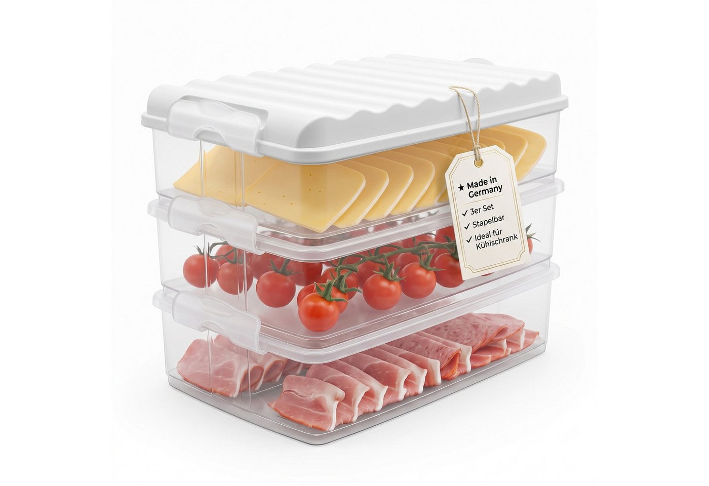 BigDean Frischhaltedose 3x Aufschnittboxen 2,5l stapelbare Kühlschrank Organizer Set, Kunststoff, (Mehrteiliges Set, 6-tlg), 100% BPA-frei, Spülmaschinengeeignet, Made in Germany