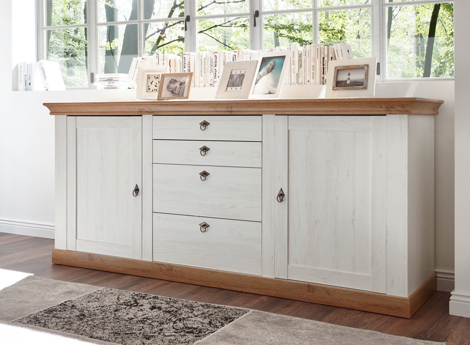 Furn.Design Sideboard Hemsby (Anrichte in Pinie weiß mit Wotan Eiche, 210 x 91 cm), Landhausstil – Bild 5 von 5