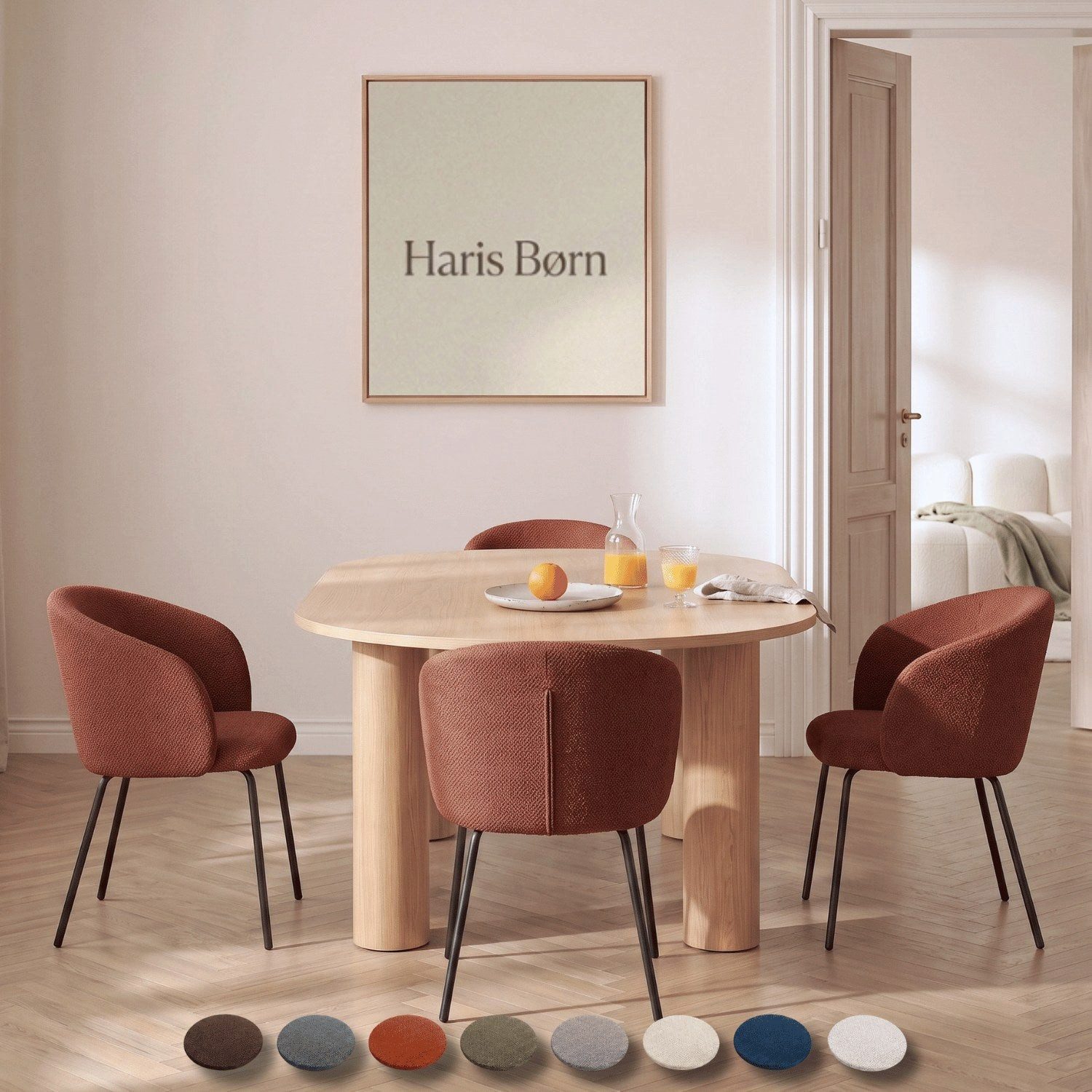 Haris Børn Esszimmerstuhl mit Armlehnen NØR - Hochwertige Polsterstühle für Esszimmer (Set, 4 St), Terracotta - Premium Esszimmer Stühle & Wohnzimmer Stühle