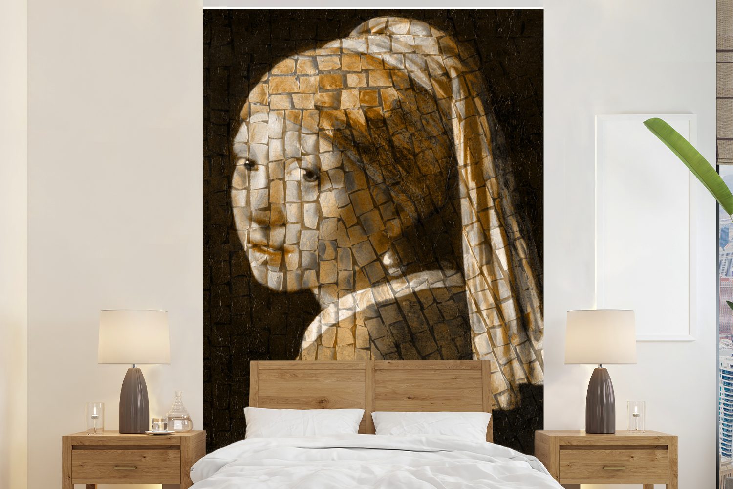 MuchoWow Fototapete Das Mädchen mit dem Perlenohrring - Johannes Vermeer - Collage, Matt, bedruckt, (3 St), Montagefertig Vinyl Tapete für Wohnzimmer, Wandtapete