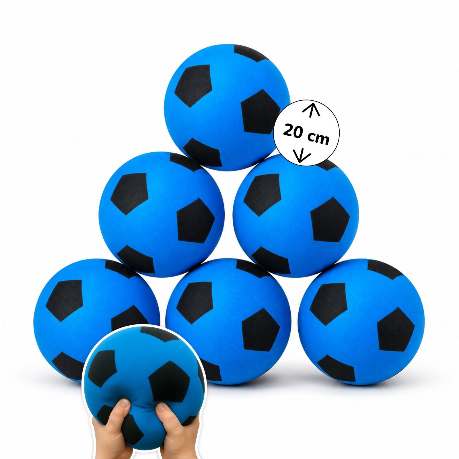 Softball 6er Set Schaumstoff-Ball blau Ø 20 cm, weiche Soft-Fußbälle für Kinder