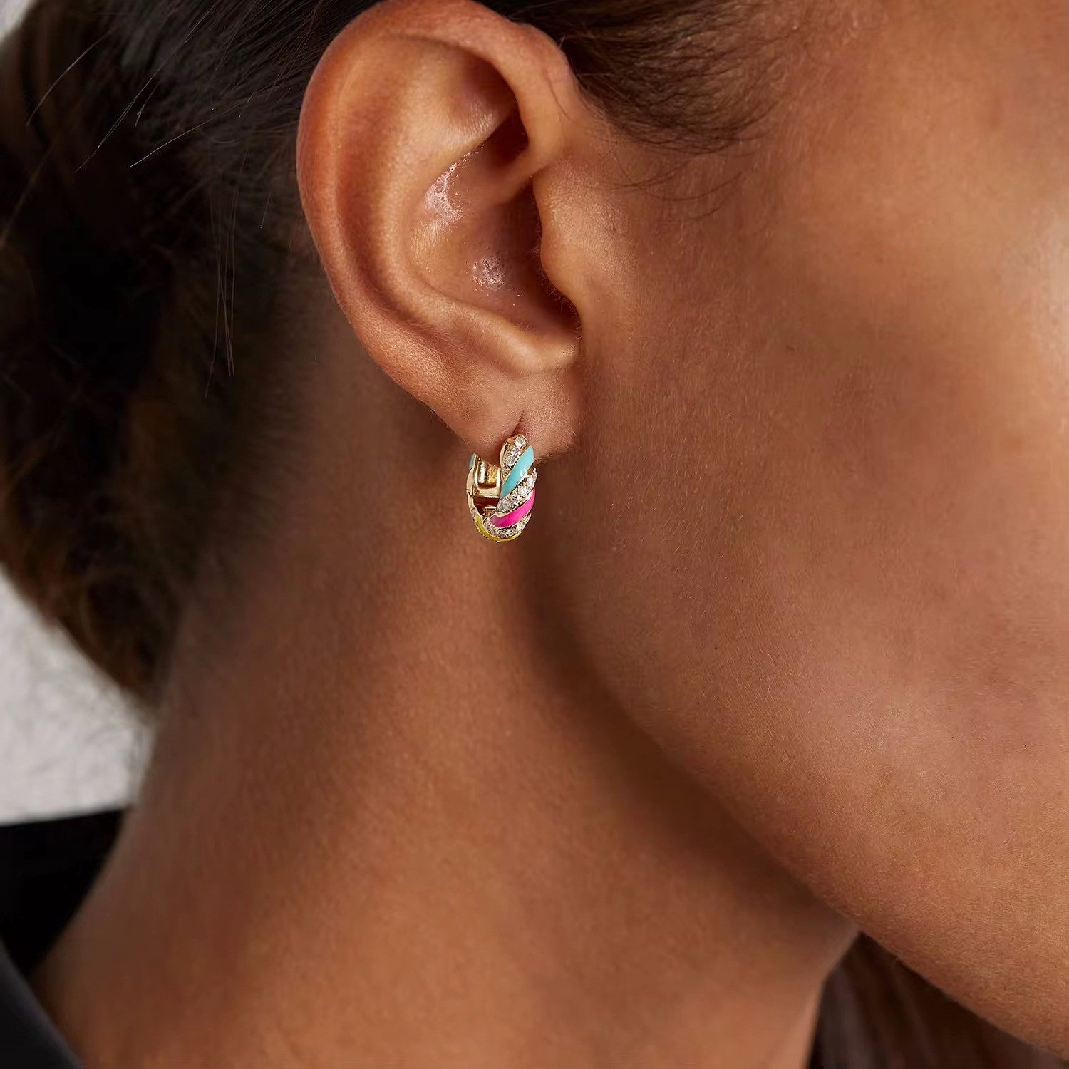 ROUGEMONT Paar Creolen Bunte mini Damen Creolen Ohrringe 925 Sterling Silbe günstig online kaufen